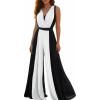 image:imageCHICME Womens Sleeveless Colorblock Jumpsuit Casual Plunge V Neck Waist Tied Detail Pleated RomperBlack