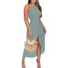 image:imageCHICME Womens Summer Halter Dress Hollow Out A Line Vacation Dresses with Eyelet Embroidery amp Side SlitGreen