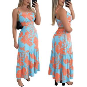 image:imageCHICME Summer Dresses for Women 2026 Sleeveless Casual Boho Maxi Dress Square Neck Cut Out Floral A Line DressCfloral Blue