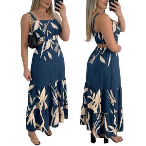 image:imageCHICME Summer Dresses for Women 2026 Sleeveless Casual Boho Maxi Dress Square Neck Cut Out Floral A Line DressDfloral Purplish Blue
