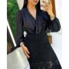 image:imageCHICME Casual Hollow Out Crochet Mid Calf Skirt for Women Elegant Eyelet Lace Casual High Waisted ALine SkirtBlack