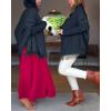 image:imageCHICME Solid Poncho Shawl Wraps Knitted Poncho Cardigan Warm Long Sleeve Cozy Versatile Fringe Sweater CardiganBlack