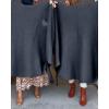 image:imageCHICME Solid Poncho Shawl Wraps Knitted Poncho Cardigan Warm Long Sleeve Cozy Versatile Fringe Sweater CardiganBlack