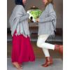 image:imageCHICME Solid Poncho Shawl Wraps Knitted Poncho Cardigan Warm Long Sleeve Cozy Versatile Fringe Sweater CardiganGray