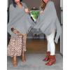 image:imageCHICME Solid Poncho Shawl Wraps Knitted Poncho Cardigan Warm Long Sleeve Cozy Versatile Fringe Sweater CardiganGray