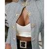 image:imageCHICME Women Argyle Cable Cardigan Casual Lightweight Cropped Coat Stand Collar Long Sleeve Metal Button Front Spring JacketsGray