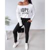 image:imageCHICME Women Tracksuit Fall 2 piece Outfits Off The Shoulder Long Sleeve Tops and Pants Set Travel OutfitsBlack