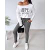 image:imageCHICME Women Tracksuit Fall 2 piece Outfits Off The Shoulder Long Sleeve Tops and Pants Set Travel OutfitsGray