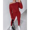 image:imageCHICME Women Tracksuit Fall 2 piece Outfits Off The Shoulder Long Sleeve Tops and Pants Set Travel OutfitsRed