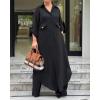 image:imageCHICME Womens 2 Piece Casual Outfits Long Sleeve Button Down Longline Shirt and Wide Leg Pants Set Lounge SetBlack