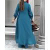 image:imageCHICME Womens 2 Piece Casual Outfits Long Sleeve Button Down Longline Shirt and Wide Leg Pants Set Lounge SetTurquoise Blue
