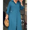 image:imageCHICME Womens 2 Piece Casual Outfits Long Sleeve Button Down Longline Shirt and Wide Leg Pants Set Lounge SetTurquoise Blue