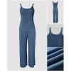 image:imageCHICME Womens 2 Piece Lounge Set U Neck Ribbed Knit Tank Top Pj Loungewear Casual Wide Leg Pants Comfy Matching SetsAblue