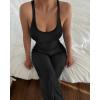 image:imageCHICME Womens 2 Piece Lounge Set U Neck Ribbed Knit Tank Top Pj Loungewear Casual Wide Leg Pants Comfy Matching SetsBlack