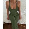 image:imageCHICME Womens 2 Piece Lounge Set U Neck Ribbed Knit Tank Top Pj Loungewear Casual Wide Leg Pants Comfy Matching SetsCarmy Green