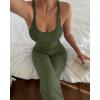 image:imageCHICME Womens 2 Piece Lounge Set U Neck Ribbed Knit Tank Top Pj Loungewear Casual Wide Leg Pants Comfy Matching SetsCarmy Green