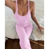 image:imageCHICME Womens 2 Piece Lounge Set U Neck Ribbed Knit Tank Top Pj Loungewear Casual Wide Leg Pants Comfy Matching SetsPink
