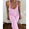 image:imageCHICME Womens 2 Piece Lounge Set U Neck Ribbed Knit Tank Top Pj Loungewear Casual Wide Leg Pants Comfy Matching SetsPink