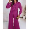 image:imageCHICME Womens 2 Piece Outfit Long Sleeve Drawstring Slit Asymmetrical Hem Top and Elastic Back Waist Wide Leg Pants SetHot Pink