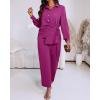 image:imageCHICME Womens 2 Piece Outfit Long Sleeve Drawstring Slit Asymmetrical Hem Top and Elastic Back Waist Wide Leg Pants SetHot Pink