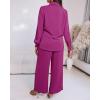 image:imageCHICME Womens 2 Piece Outfit Long Sleeve Drawstring Slit Asymmetrical Hem Top and Elastic Back Waist Wide Leg Pants SetHot Pink