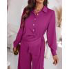 image:imageCHICME Womens 2 Piece Outfit Long Sleeve Drawstring Slit Asymmetrical Hem Top and Elastic Back Waist Wide Leg Pants SetHot Pink