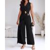 image:imageCHICME Womens 2 Piece Outfit Sleeveless Notched Collar Button Decor Crop Vest and High Waist Wide Leg Pants SetBlack