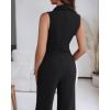 image:imageCHICME Womens 2 Piece Outfit Sleeveless Notched Collar Button Decor Crop Vest and High Waist Wide Leg Pants SetBlack