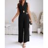 image:imageCHICME Womens 2 Piece Outfit Sleeveless Notched Collar Button Decor Crop Vest and High Waist Wide Leg Pants SetBlack