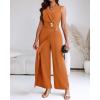 image:imageCHICME Womens 2 Piece Outfit Sleeveless Notched Collar Button Decor Crop Vest and High Waist Wide Leg Pants SetBrown