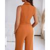 image:imageCHICME Womens 2 Piece Outfit Sleeveless Notched Collar Button Decor Crop Vest and High Waist Wide Leg Pants SetBrown