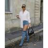 image:imageCHICME Womens Button Down Shirt Collared V Neck Long Sleeve Slit Side Long Blouse Top with Curved HemAwhite