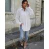 image:imageCHICME Womens Button Down Shirt Collared V Neck Long Sleeve Slit Side Long Blouse Top with Curved HemAwhite