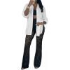 image:imageCHICME Womens Button Down Shirt Collared V Neck Long Sleeve Slit Side Long Blouse Top with Curved HemAwhite