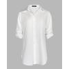 image:imageCHICME Womens Button Down Shirt Collared V Neck Long Sleeve Slit Side Long Blouse Top with Curved HemAwhite