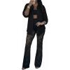 image:imageCHICME Womens Button Down Shirt Collared V Neck Long Sleeve Slit Side Long Blouse Top with Curved HemBlack