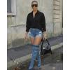 image:imageCHICME Womens Button Down Shirt Collared V Neck Long Sleeve Slit Side Long Blouse Top with Curved HemBlack