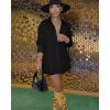 image:imageCHICME Womens Button Down Shirt Collared V Neck Long Sleeve Slit Side Long Blouse Top with Curved HemBlack