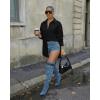image:imageCHICME Womens Button Down Shirt Collared V Neck Long Sleeve Slit Side Long Blouse Top with Curved HemBlack