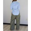 image:imageCHICME Womens Button Down Shirt Collared V Neck Long Sleeve Slit Side Long Blouse Top with Curved HemBlue