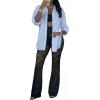 image:imageCHICME Womens Button Down Shirt Collared V Neck Long Sleeve Slit Side Long Blouse Top with Curved HemBlue