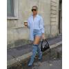 image:imageCHICME Womens Button Down Shirt Collared V Neck Long Sleeve Slit Side Long Blouse Top with Curved HemBlue
