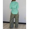 image:imageCHICME Womens Button Down Shirt Collared V Neck Long Sleeve Slit Side Long Blouse Top with Curved HemLight Green
