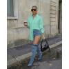 image:imageCHICME Womens Button Down Shirt Collared V Neck Long Sleeve Slit Side Long Blouse Top with Curved HemLight Green