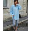 image:imageCHICME Womens Button Down Shirt Collared V Neck Long Sleeve Slit Side Long Blouse Top with Curved HemLighted Blue