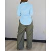 image:imageCHICME Womens Button Down Shirt Collared V Neck Long Sleeve Slit Side Long Blouse Top with Curved HemLighted Blue