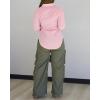 image:imageCHICME Womens Button Down Shirt Collared V Neck Long Sleeve Slit Side Long Blouse Top with Curved HemPink