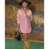 image:imageCHICME Womens Button Down Shirt Collared V Neck Long Sleeve Slit Side Long Blouse Top with Curved HemPink