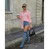 image:imageCHICME Womens Button Down Shirt Collared V Neck Long Sleeve Slit Side Long Blouse Top with Curved HemPink