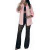 image:imageCHICME Womens Button Down Shirt Collared V Neck Long Sleeve Slit Side Long Blouse Top with Curved HemPink